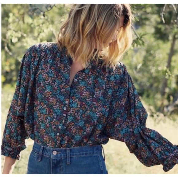 DOEN Rose Top in Navy Lady Bird Floral Print S - Picture 6 of 12